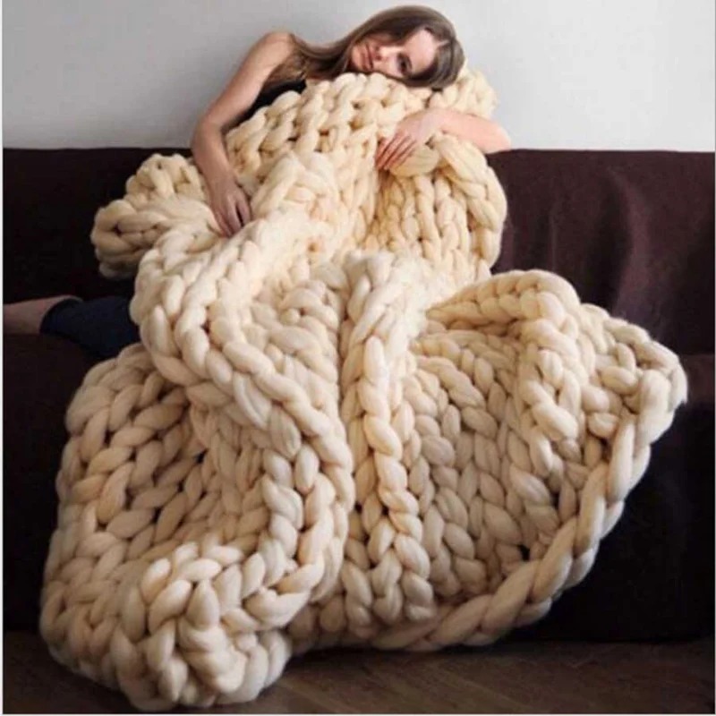 Throw Blanket Chunky Knit - Moda Tıknaz Yün Battaniye Kalın Büyük