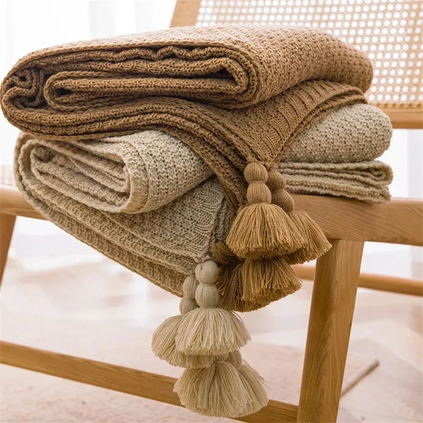Throw Blanket Chunky Knit - Yatak Kanepe Kanepe için İskandinav Battaniye