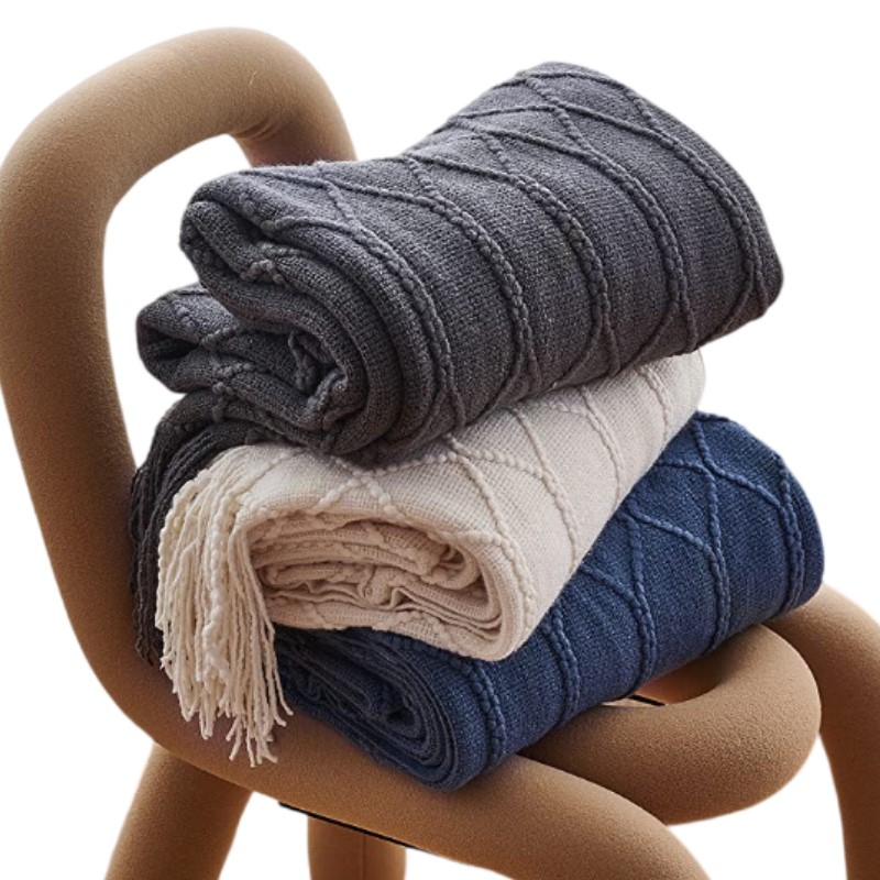 Vintage Haki Gri Lacivert Püsk - Throw Blanket Chunky Knit incelemesi ve fiyatı