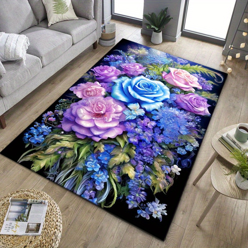 Mavi ve mor güllü çiçekli halı - Your Home Textiles incelemesi ve fiyatı