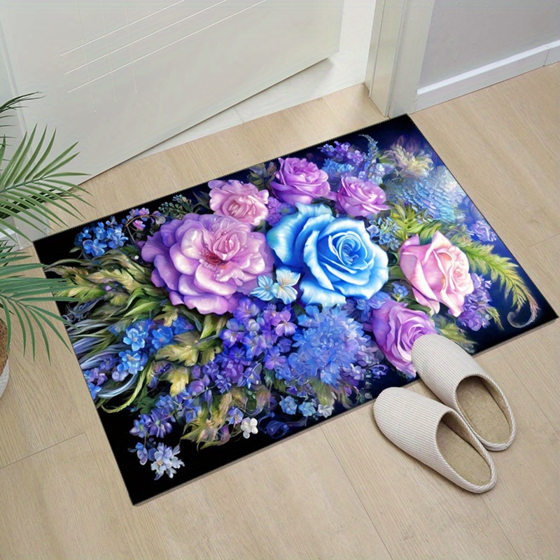 Mavi ve mor güllü çiçekli halı - Your Home Textiles incelemesi ve fiyatı