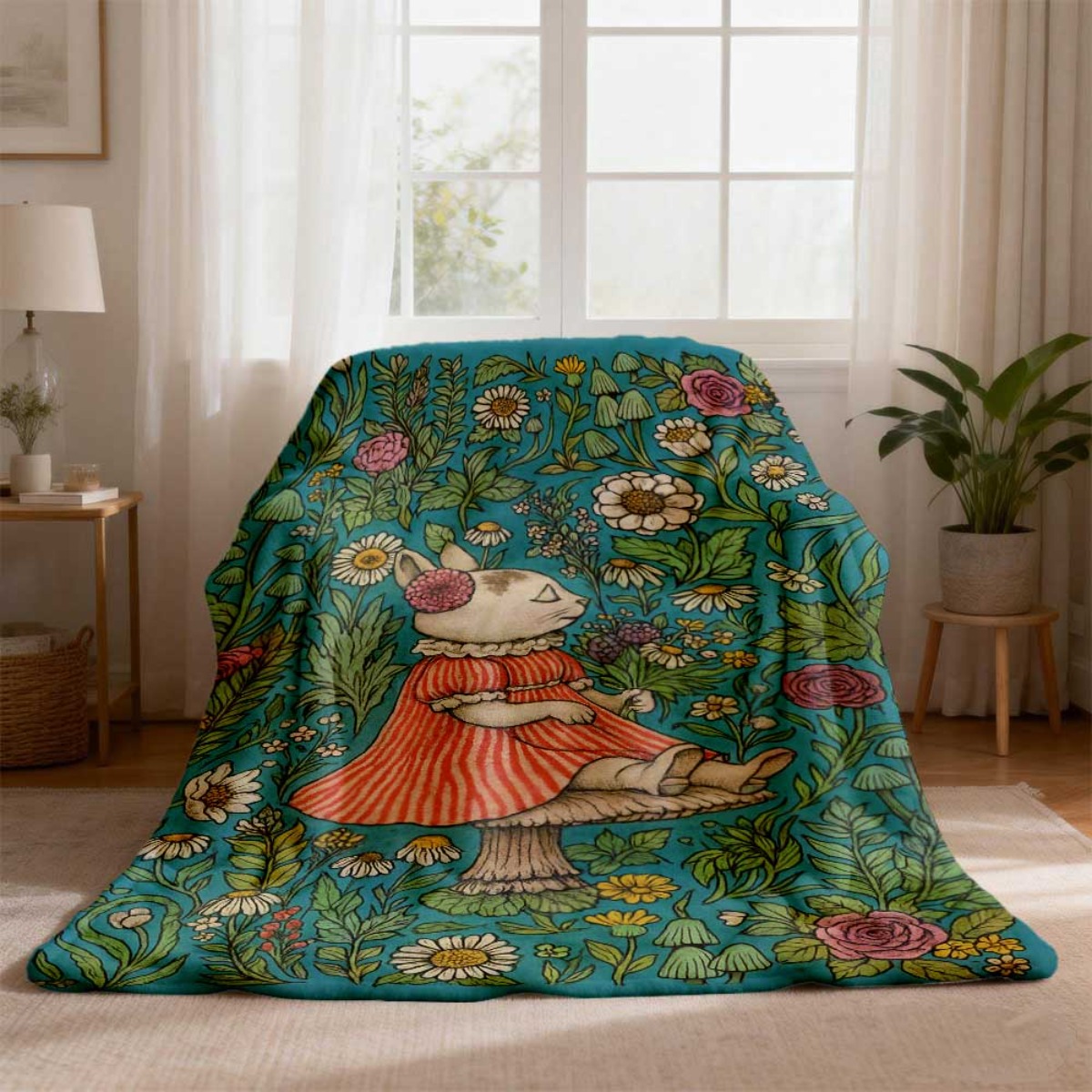 Kaprisli Çiçekli Tavşan Desenl - Throw Blanket Chunky Knit incelemesi ve fiyatı
